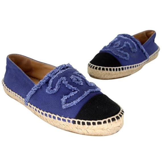 Chanel Espadrille 36 Canvas Linen Raw Edge Cap-toe Cc Flats CC-S0207P-C016 - Picture 2 of 11
